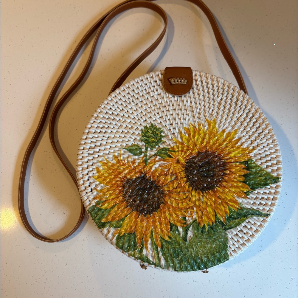 Sunflower Woven Round Crossbody Bag